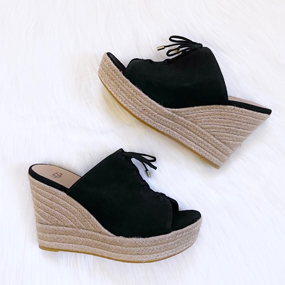 UGG Black Suede Giorgia Espadrille Wedge Sandals - Picture 5 of 8